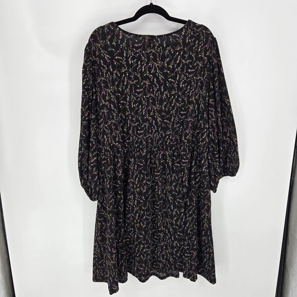 Ava & viv womens 4x black floral dress balloon sleeves elastic waist v neck - Picture 9 of 10